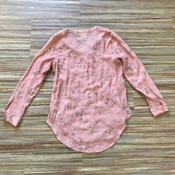 Fig and Flower Pink Embroidered Button Up Shirt Blouse Anthropologie Top - Picture 8 of 9